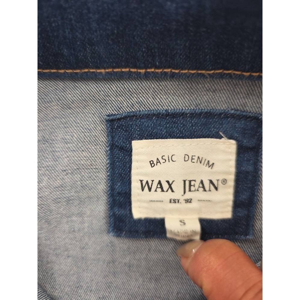 Wax Jean Jacket Size S Cropped   Blue Denim Stretch Button Front - Picture 6 of 6